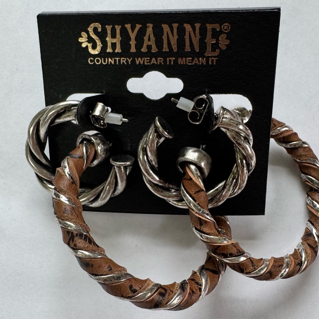 Shyanne Braided Silver And Brown Hoops 22$